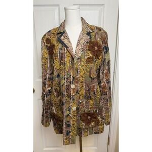 Sandy‎ Starkman Womens XL Cotton Animal Print Floral Sequin Patchwork Jacket